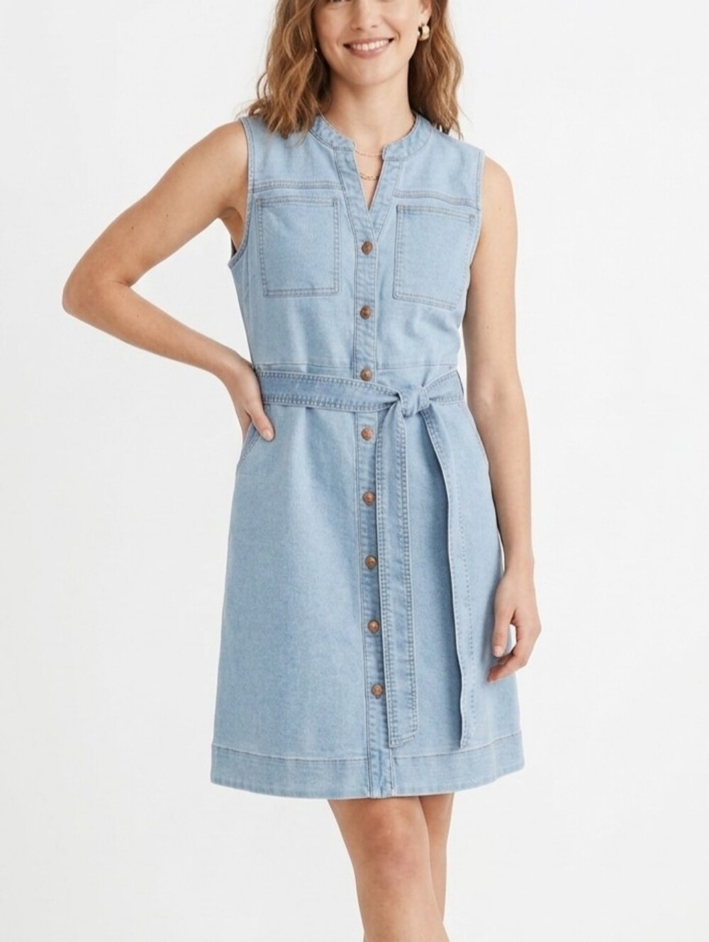 Nanette Lepore Light Wash Denim Sleeveless Belted Dress Size 10
